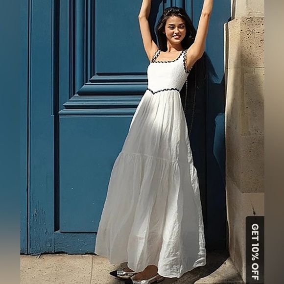 COMMENSE contrast binding cami long dress - Picture 1 of 5